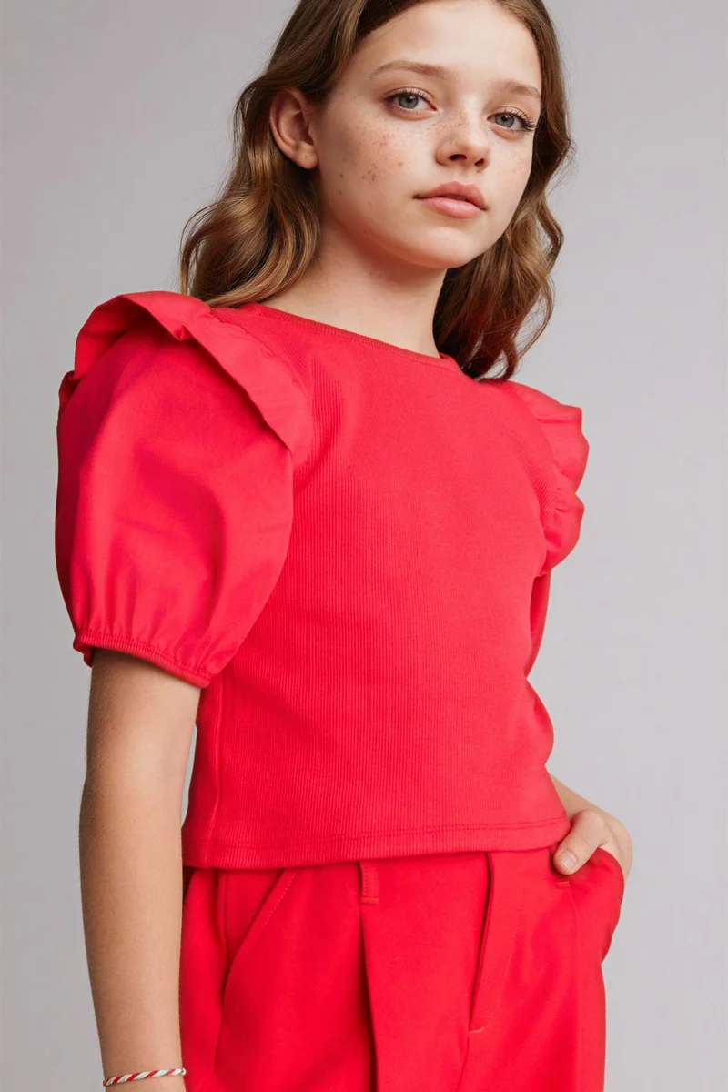 ديفاكتو Girl Ribbed Ribbed T-Shirt