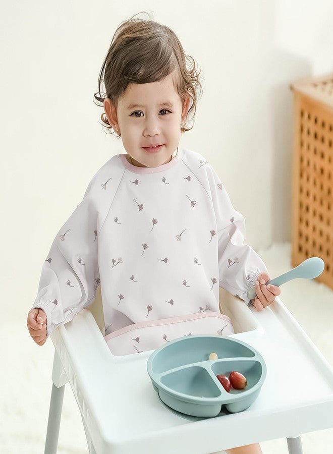 Susurration Long Sleeve Bibs for Babies 2 Pack, Baby Eating Smock Waterproof Baby Bibs for Babies & Toddlers, 6-36 Months Newborn Baby Essentials - Pink Flower - Image 3