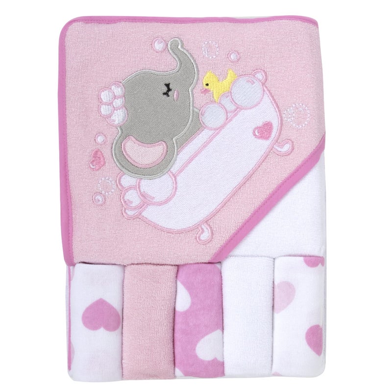 Baby Essentials Baby Hooded Towel and Washcloth Set for Infants, Boys and Girls 6-12 Months (Effervescent Elephant) - Image 1