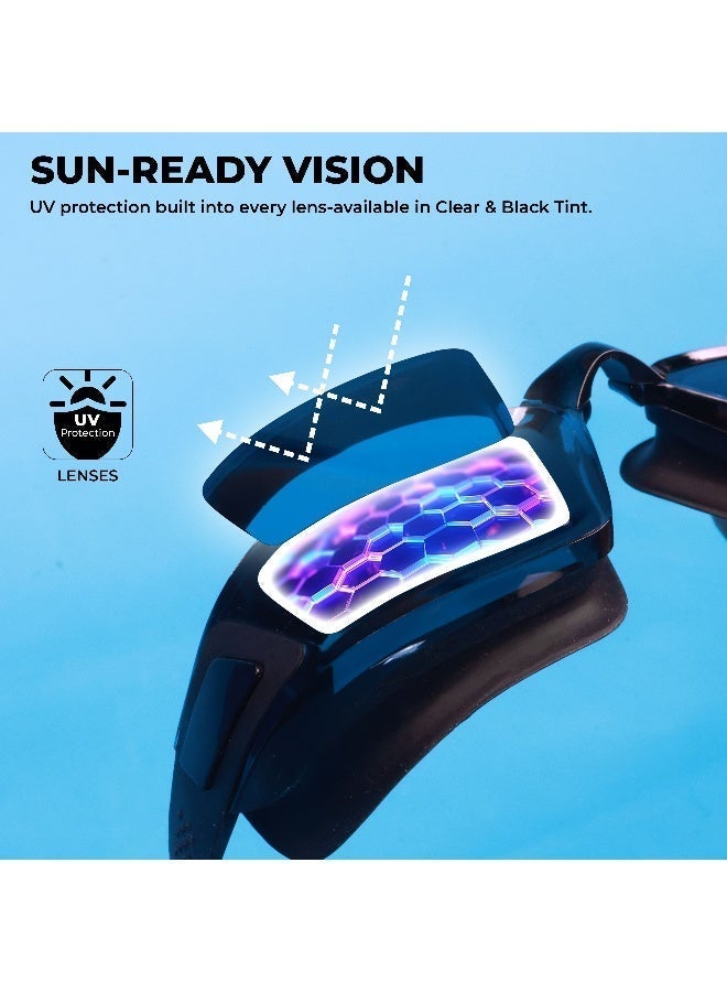 Nivia Viper 2.0 Swimming Goggles For Adults, Anti Fog Goggles For Men, Polycarbonate Smoke Glass, Silicon Strap, Uv Protection, Comfort Fit, Training Swim Goggles For Men & Women - Black (Tint)