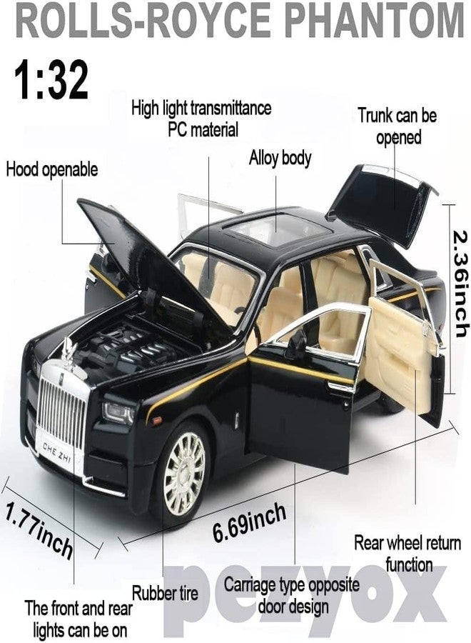 PEZYOX 1:32 Rolls Royce Phantom Diecast Metal Pullback Openable Doors Toy Cars with Flashing Light and Musical Sound for Gifts Toys for Kids Boys and Girls. (Black) - Image 2