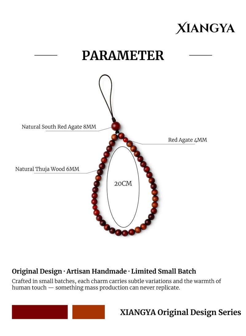 XIANGYA Phone Charms with Red Agate & Thuja Wood Beads – 20cm Handmade Wrist Lanyard with Natural Wood Accents, Original Design for Phones, Bags & Daily Use - Image 3