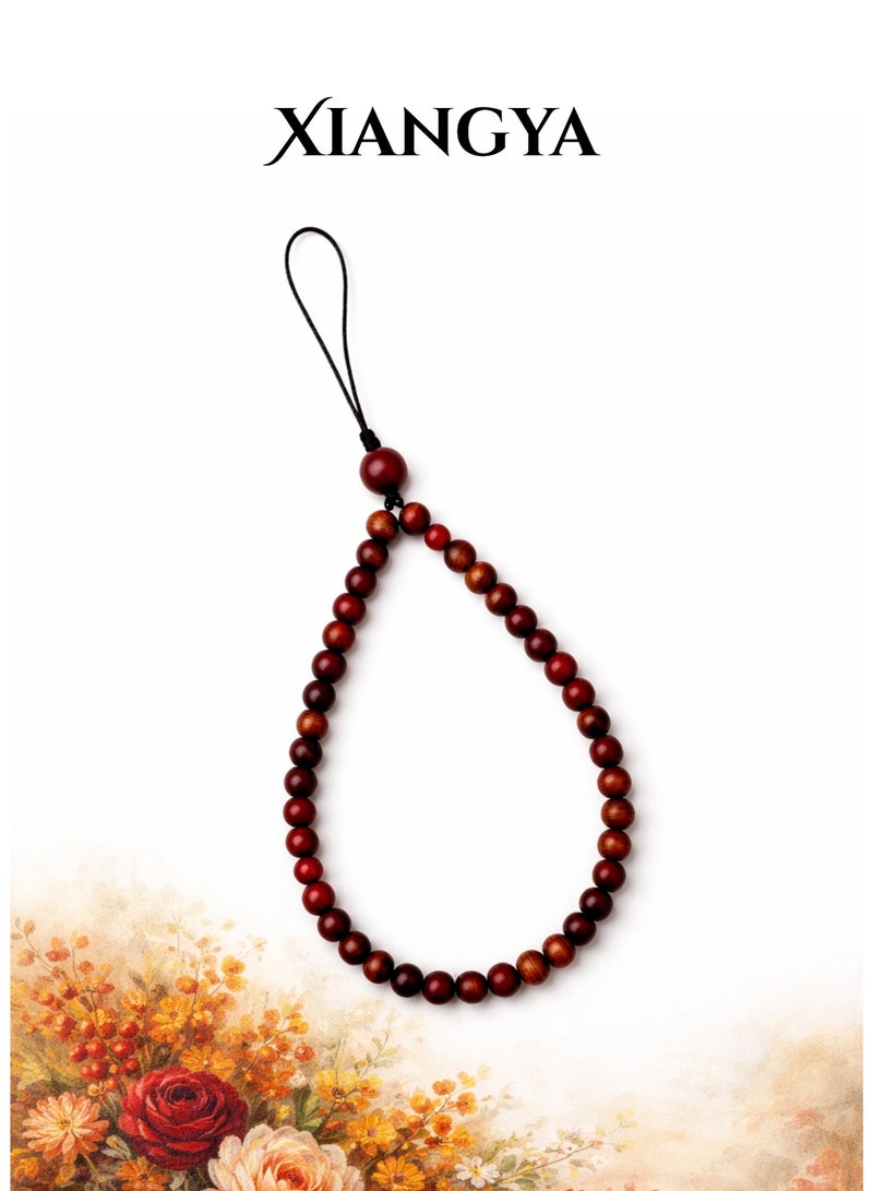 XIANGYA Phone Charms with Red Agate & Thuja Wood Beads – 20cm Handmade Wrist Lanyard with Natural Wood Accents, Original Design for Phones, Bags & Daily Use - Image 1