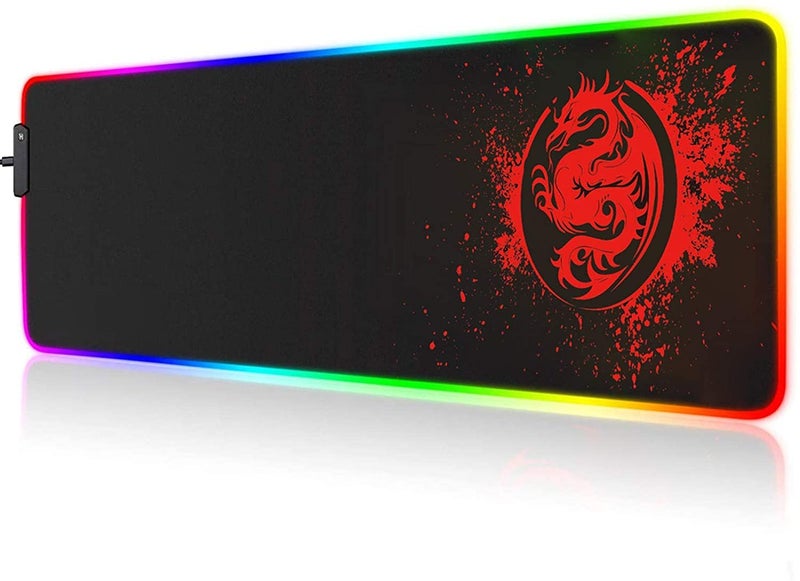 SPEED RGB Gaming Mouse Pad, Soft Glowing 14 LED Modes, Gaming Desk Keyboard Pad, Mouse Mat, Non-Slip Rubber Base - 78x30 cm - Red Dragon - Image 1