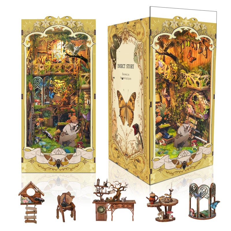 SUDOPOR DIY Book Nook KitDIY Dollhouse Booknook Bookshelf Insert Decor3D Wooden Puzzles with LED Dust CoverBook Nook Miniature KitBirthday Halloween Home Decor for Teens AdultInsects Story - Image 2