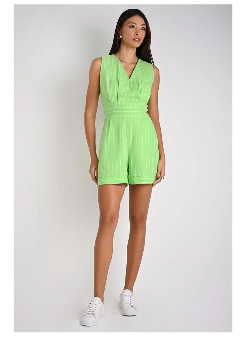 Carmen Steffens  Green Striped Shoulder Bow Romper for Women | Best Price UAE