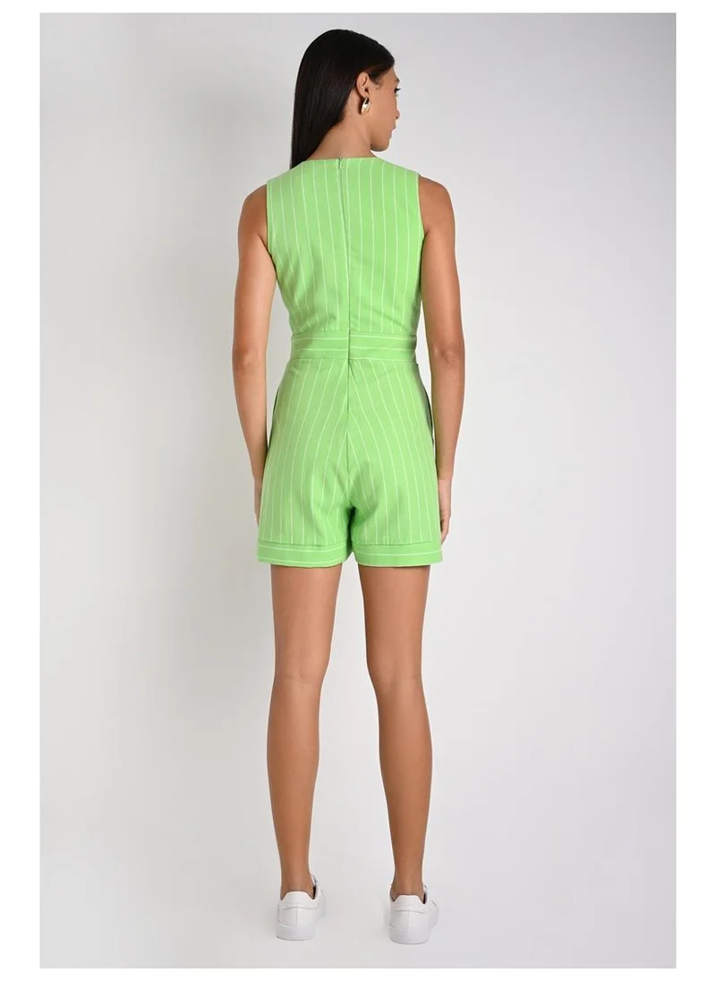 Carmen Steffens  Green Striped Shoulder Bow Romper for Women | Best Price UAE