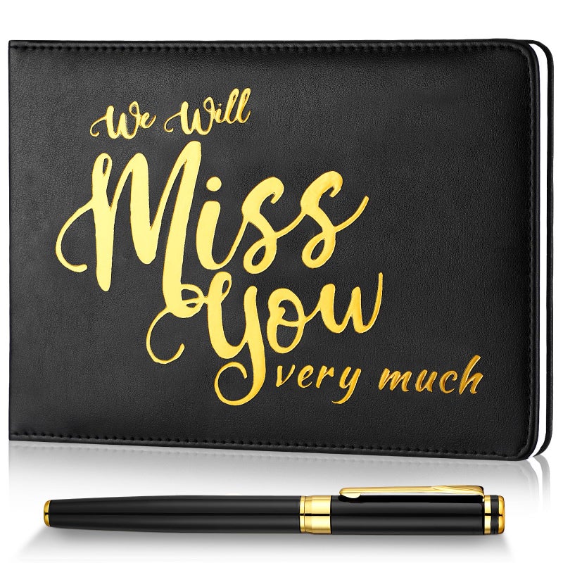 Engrowtic We Will Miss You Retirement Guest Book with Pen Black Gold Farewell Party Decorations 83 x 57 Inch Retirement Signature Book Going Away Gifts for Graduation Supplies Job Change Men Women