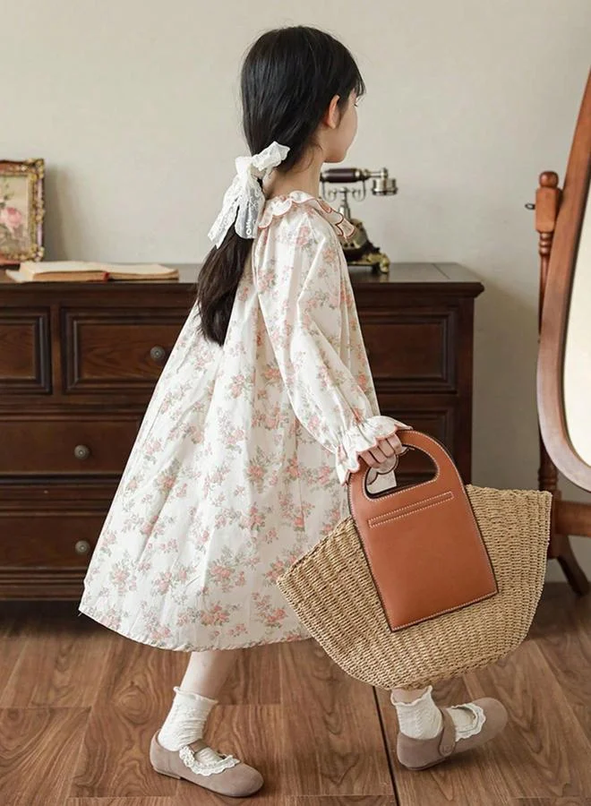 Take Two Girls Floral Print Ruffled Neck A-Line Dress