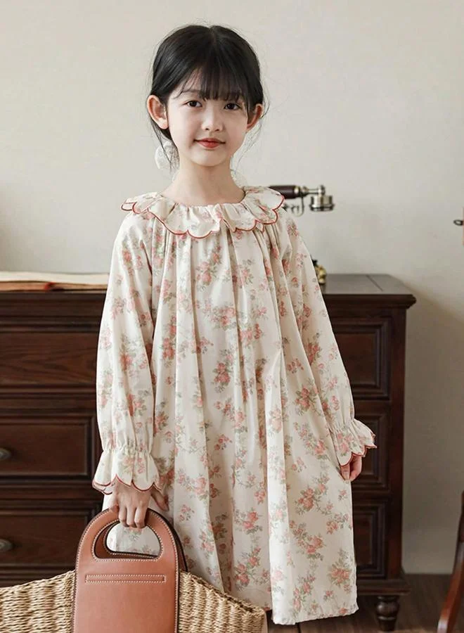 Take Two Girls Floral Print Ruffled Neck A-Line Dress