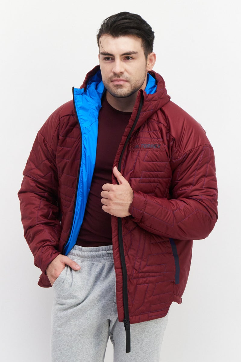 Adidas Men Sportswear Fit Terrex Primaloft Hooded Padded Hiking Jacket, Maroon - Image 1