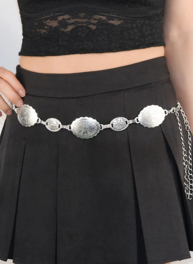 تايك تو Silver Boho Belt Chain with Embellished Details