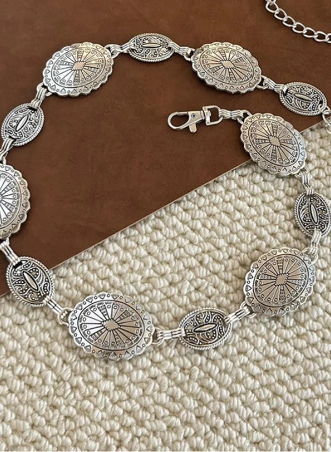 تايك تو Silver Boho Belt Chain with Embellished Details
