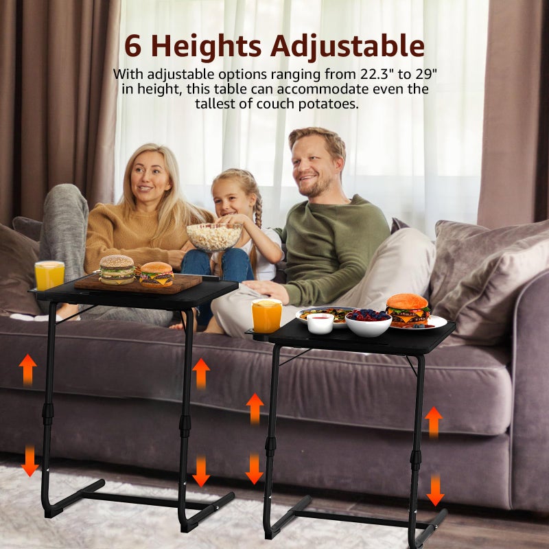NUTIKAS TV Trays Set of 2 - Folding TV Tray Adjustable Dinner Trays for Eating On Couch Wooden Tables Mate Stand Foldable Black Desk with Cup Holder Portable - Image 2