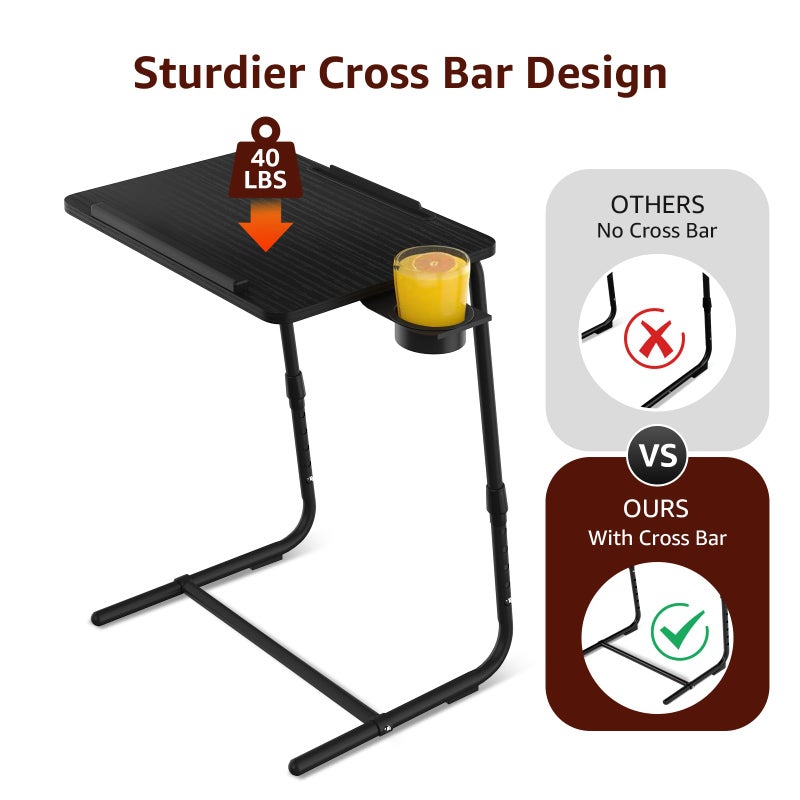NUTIKAS TV Trays Set of 2 - Folding TV Tray Adjustable Dinner Trays for Eating On Couch Wooden Tables Mate Stand Foldable Black Desk with Cup Holder Portable - Image 5