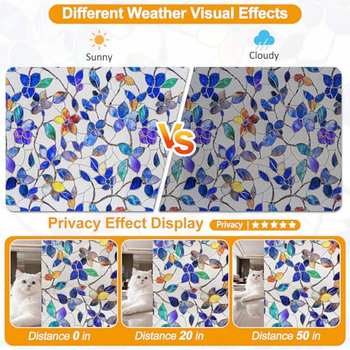 Countewol Colorful Leaf Static Cling Window Film Frosted Stained Glass Privacy Anti-Glare UV Protection for Home & Bathroom (Textured Stained Leaf, 17.5 x 78.7 in) - Image 3