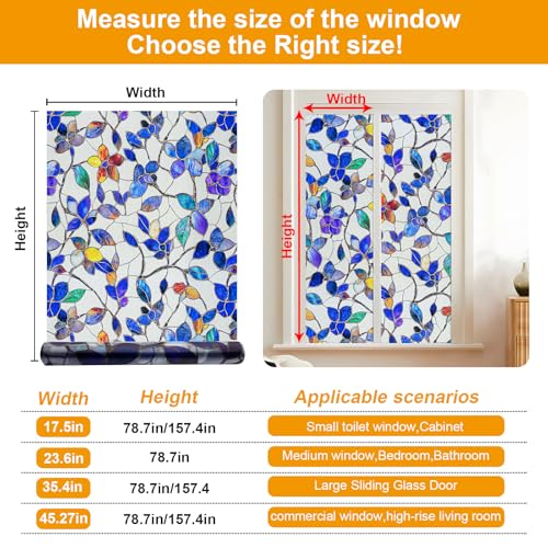 Countewol Colorful Leaf Static Cling Window Film Frosted Stained Glass Privacy Anti-Glare UV Protection for Home & Bathroom (Textured Stained Leaf, 17.5 x 78.7 in) - Image 2