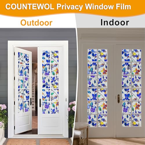 Countewol Colorful Leaf Static Cling Window Film Frosted Stained Glass Privacy Anti-Glare UV Protection for Home & Bathroom (Textured Stained Leaf, 17.5 x 78.7 in) - Image 5