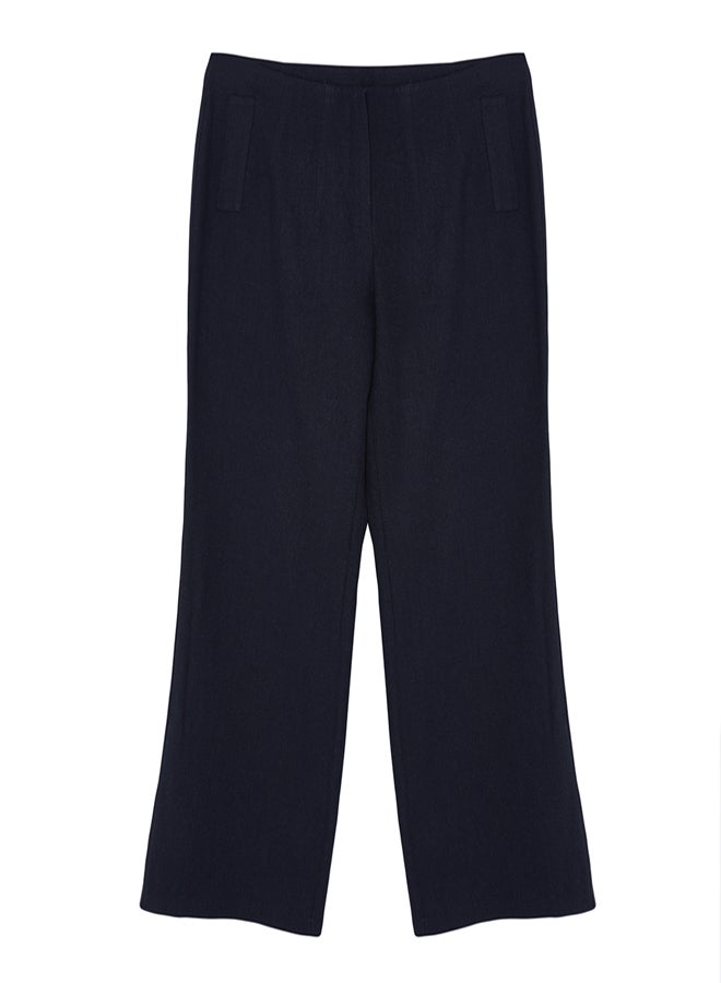 trendyol Navy Blue Linen Look Wide Leg High Waist Woven Trousers TWOSS24PL00169 - Image 5