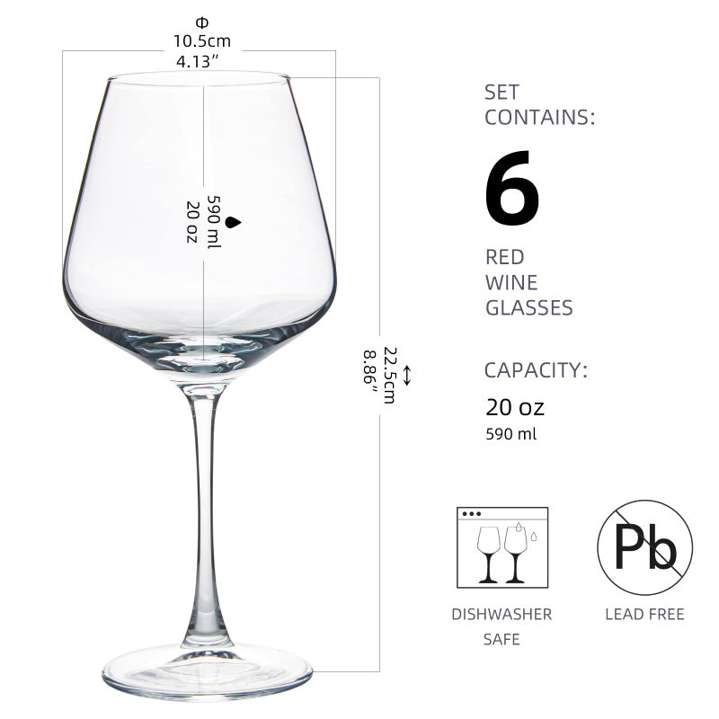 Yangnay Wine Glasses (Set Of 6 20 Oz) Large Clear Burgundy Wine Glasses For Red Wine Smooth Rim Dishwasher Safe - Image 2