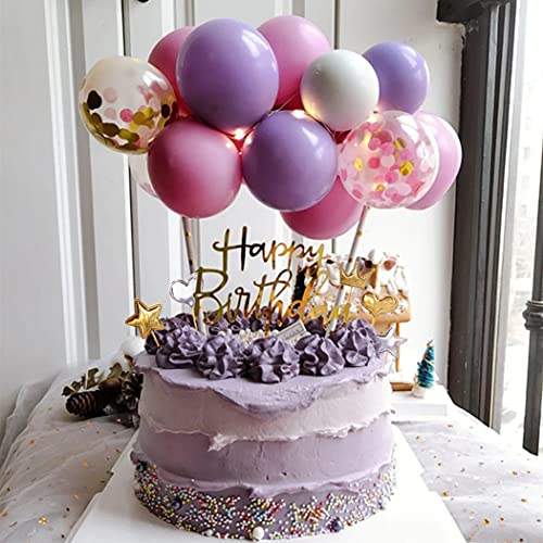 ZaneGear Balloon Birthday Cake Topper Mini Balloon Garland Cake Topper Confetti Acrylic Happy Birthday Cupcake Topper for Birthday Cake Supplies Decorations - Image 1