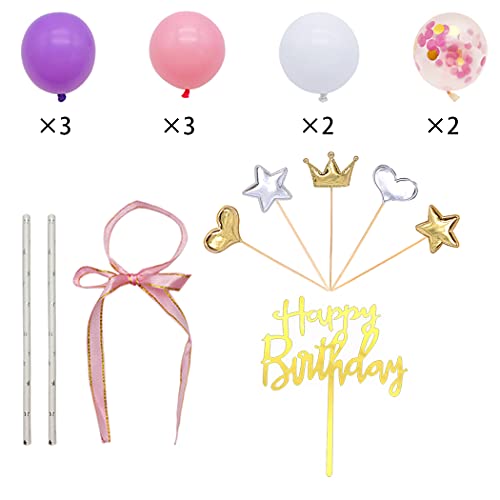 ZaneGear Balloon Birthday Cake Topper Mini Balloon Garland Cake Topper Confetti Acrylic Happy Birthday Cupcake Topper for Birthday Cake Supplies Decorations - Image 2