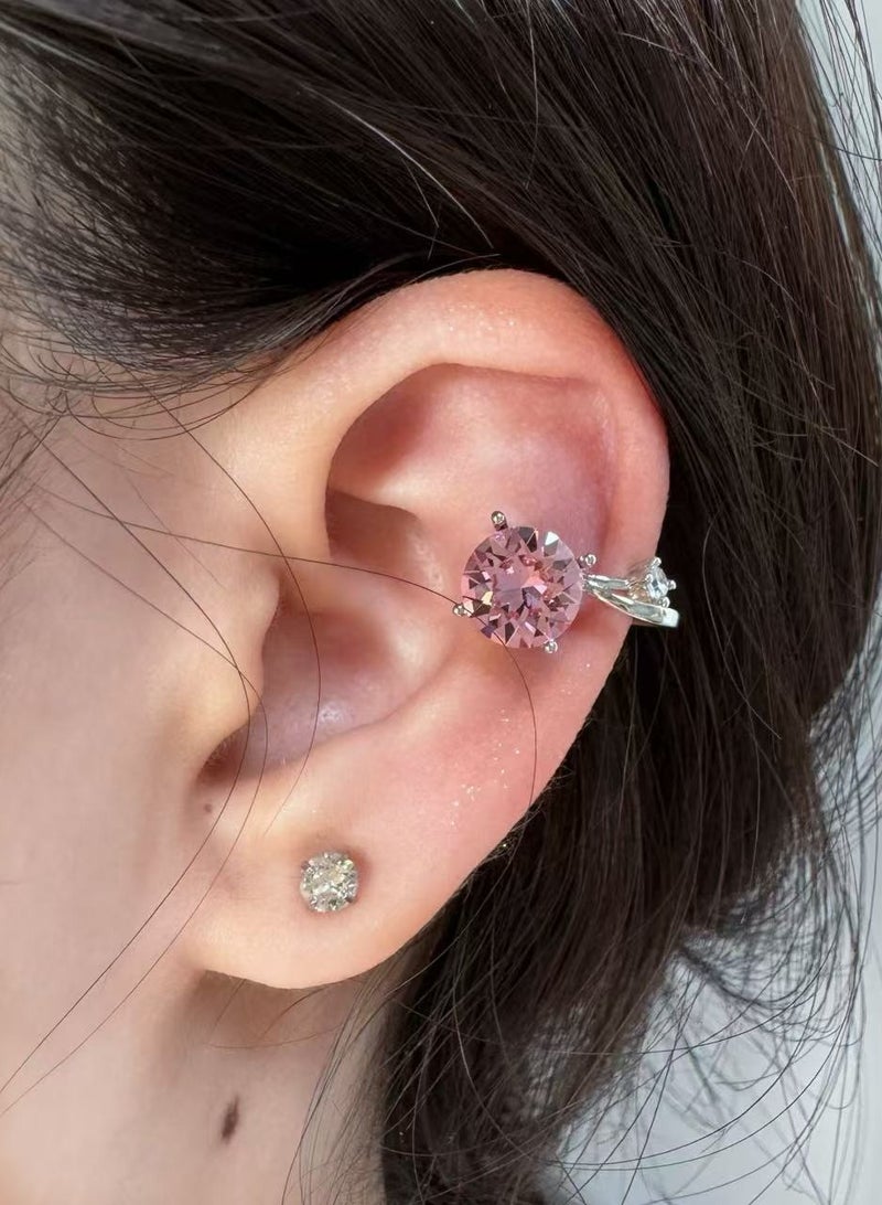 Asan Ge Women's Artificial Crystal Diamond Ear Clip s925 Silver Ear Clip Without Ear Hole, 8mm Eight Heart Eight Arrow Sparkling Diamond Earrings - Image 1