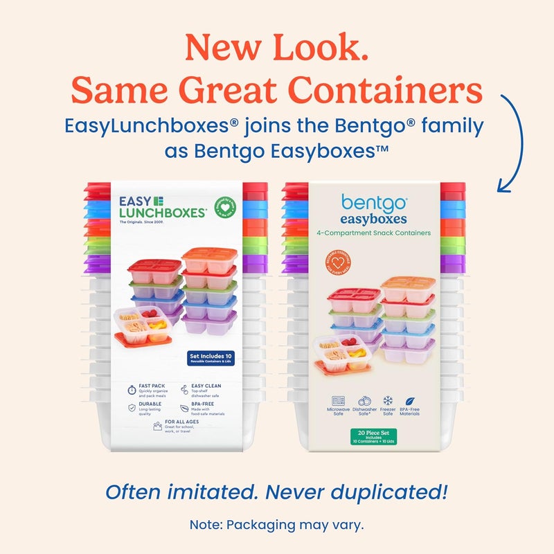 Bentgo Easyboxes 4Compartment Snack Containers  20Piece Set with 10 Trays  10 CustomFit Lids to Seal in Freshness  Reusable Food Storage  Meal Prep Bento BPAFree Containers Classic - Image 5