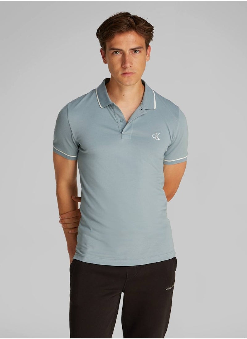 Calvin Klein Jeans Men's Slim Polo Shirt - Cotton, Green  - Image 1