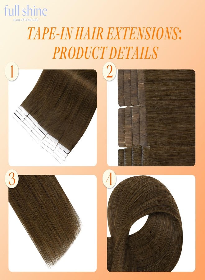 Full Shine Tape in Extensions Real Human Hair, Color Medium Brown, Invisible Skin Weft Tape in Hair Extensions, Remy Silky Straight 20 Inch 20Pcs 50g Add Length for Thinning Hair - Image 3