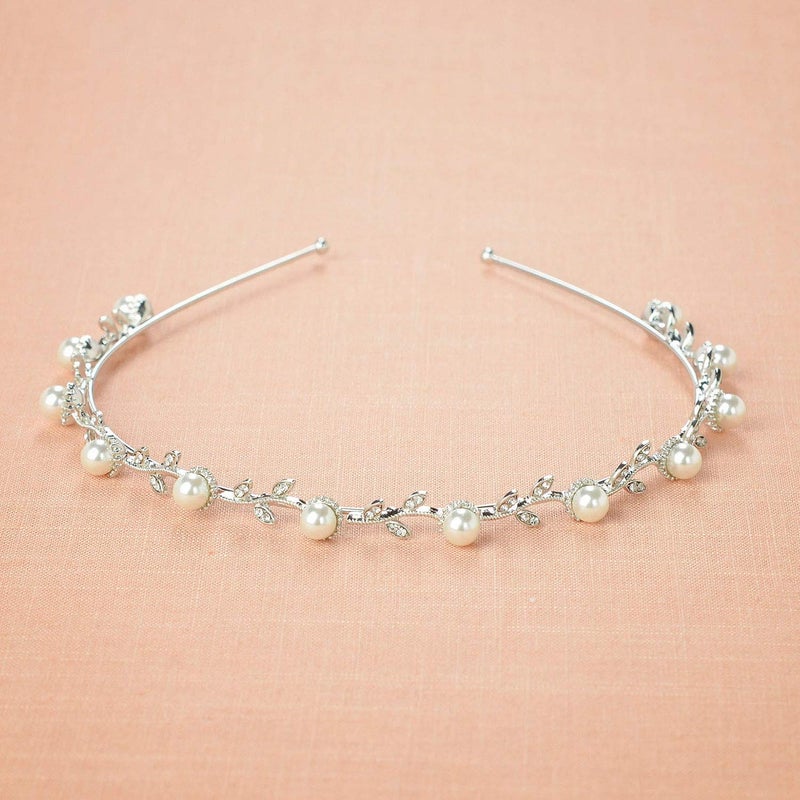 SWEETV Flower Girl Headpiece Silver Pearl Girls Headband for Wedding Princess Hair Accessories for Birthday Party, First Communion - Image 4