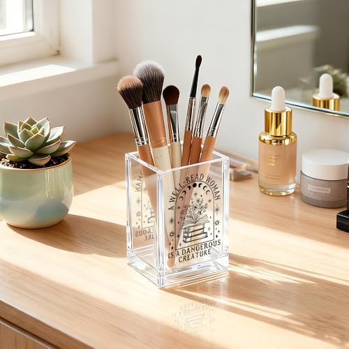 QYUVK A Well-read Woman Is A Dangerous Creature Acrylic Pencil Holder Cup, Funny Floral Books Desk Organizer for Book Lover Bookish Bookworms Readers, Women Empowerment Gifts for Mom Sister BFF - Image 5
