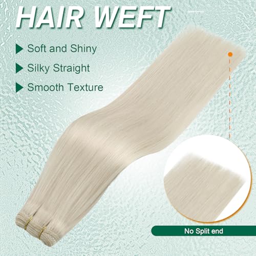 Easyouth Sew in Hair Extensions Real Human Hair Blonde Remy Human Hair Weft Extensions White Blonde Soft and Smooth Weft Hair Extensions Human Hair 12 Inch 70G - Image 4
