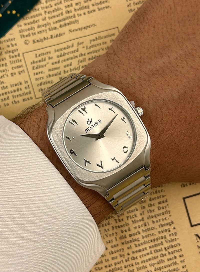 ديفوشي ساعة يد رجالية فاخرة ستانلس ستيل بحروف عربية – وجه كلاسيكي | ديفوشي - Image 1