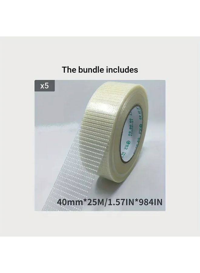 40mm x 25m Heavy Duty Transparent Fiberglass Strapping Tape Super Strong Waterproof Single Sided Adhesive - Image 1