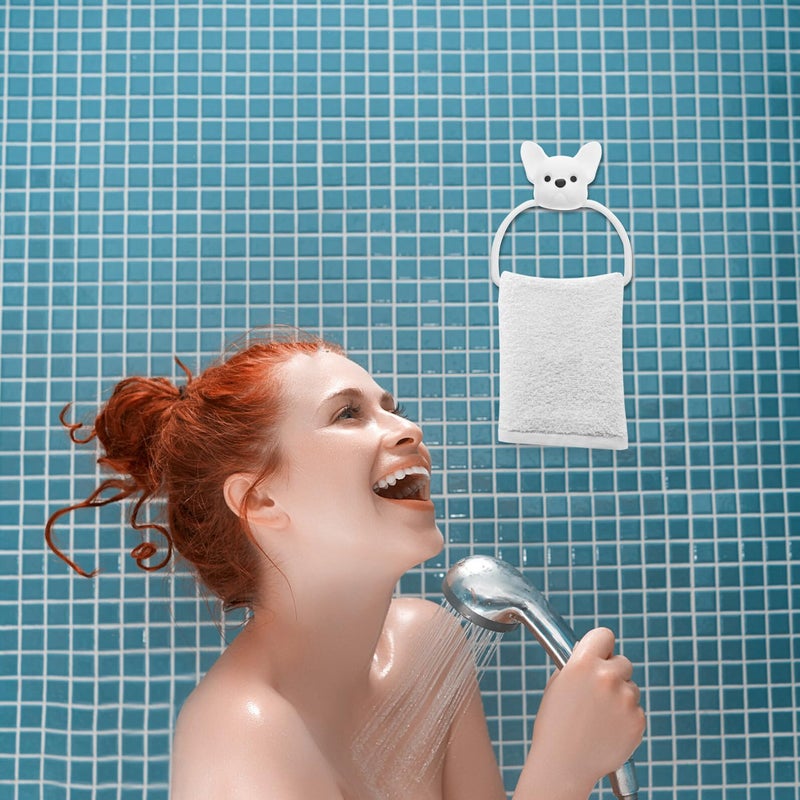 Plastic Dog Pattern Wall Mounted Towel Holder No Drill Installation Compact Design - Image 3