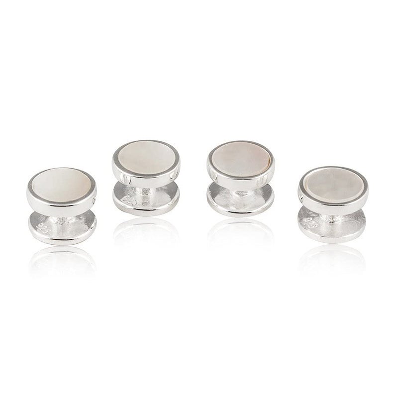 Cuff-Daddy Mens Solid 925 Sterling Silver Mother of Pearl Studs Formal Set with Jewelry Presentation Pouch Gift Party Special Occasions Wedding Anniversary Suit French Cuff Shirts - Image 1