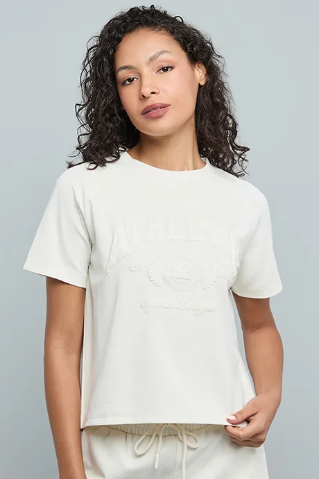 أر أند بي Embossed Print T-Shirt with Crew Neck and Short Sleeves
