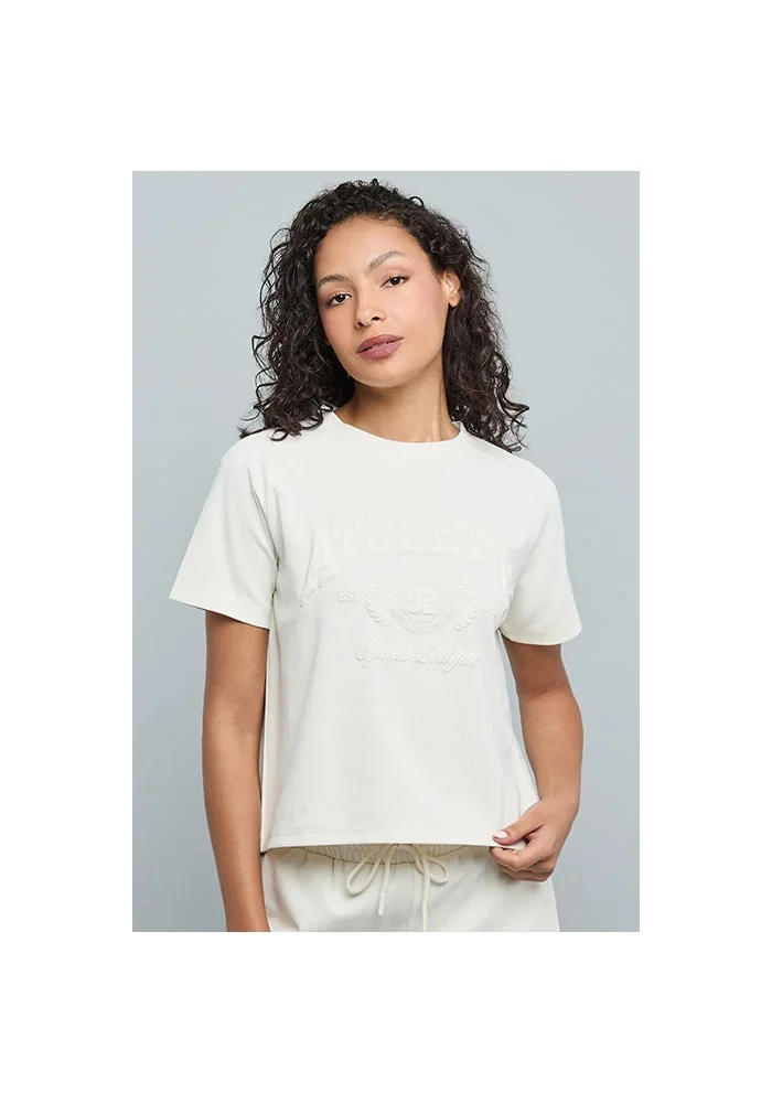 أر أند بي Embossed Print T-Shirt with Crew Neck and Short Sleeves