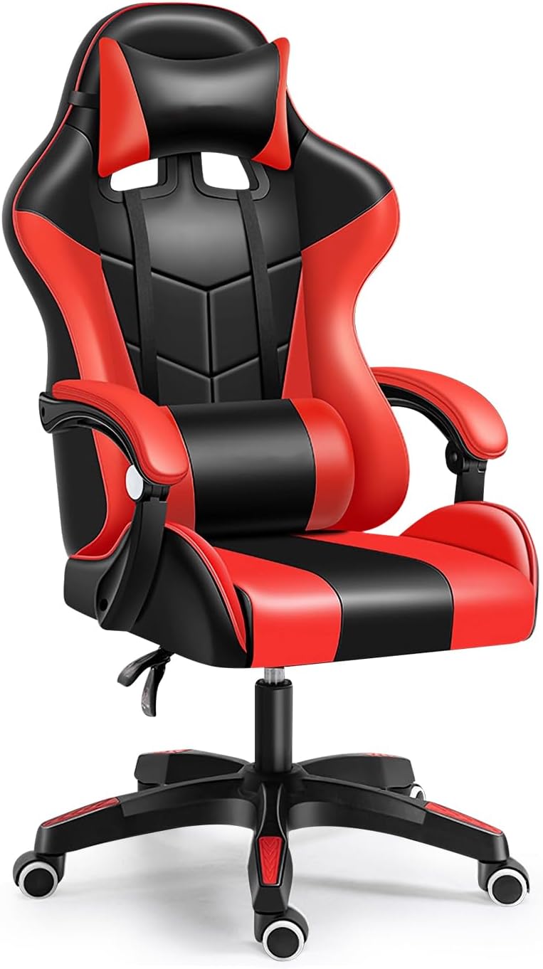 HOOKOR Gaming Chair, Ergonomic High Back Esports Chair Reclining, Comfortable And Breathable Leather Office Chair, Height Adjustable Computer Chair With Neck And Lumbar Support (Red（No Footrest）) - Image 1