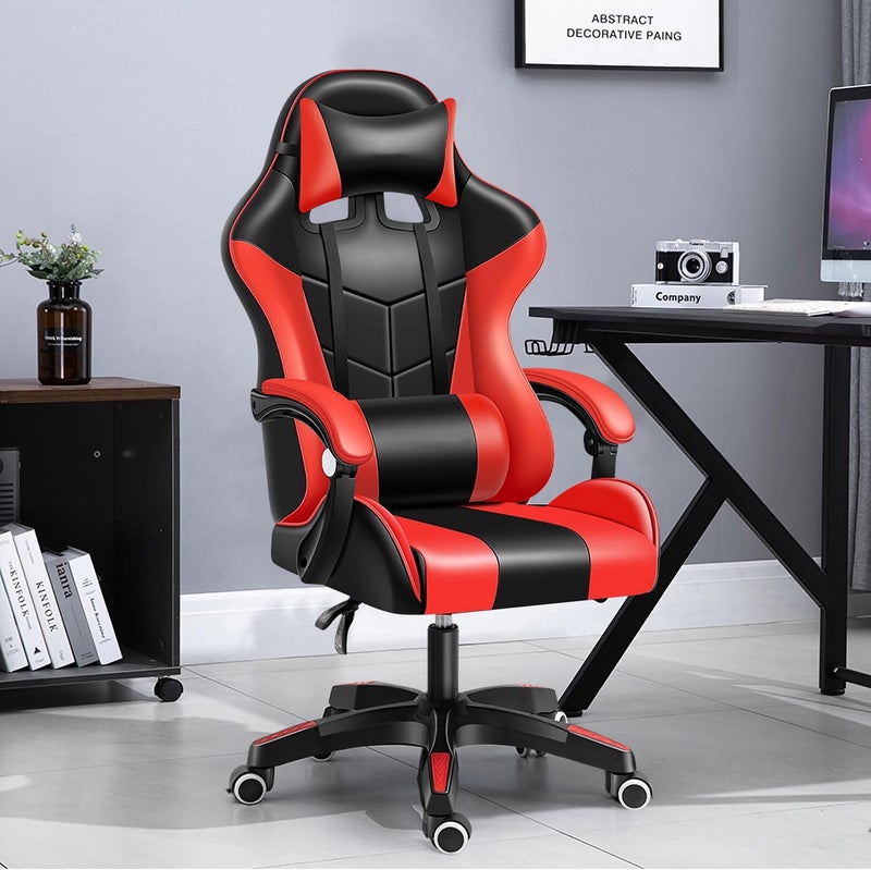 HOOKOR Gaming Chair, Ergonomic High Back Esports Chair Reclining, Comfortable And Breathable Leather Office Chair, Height Adjustable Computer Chair With Neck And Lumbar Support (Red（No Footrest）) - Image 2