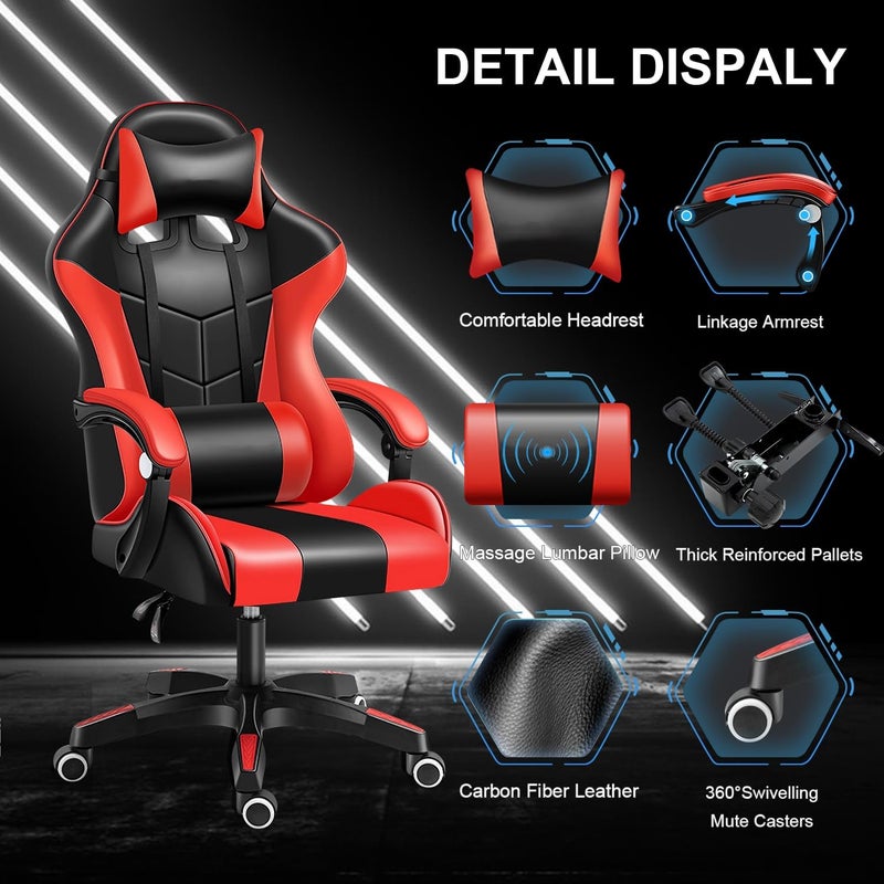 HOOKOR Gaming Chair, Ergonomic High Back Esports Chair Reclining, Comfortable And Breathable Leather Office Chair, Height Adjustable Computer Chair With Neck And Lumbar Support (Red（No Footrest）) - Image 5