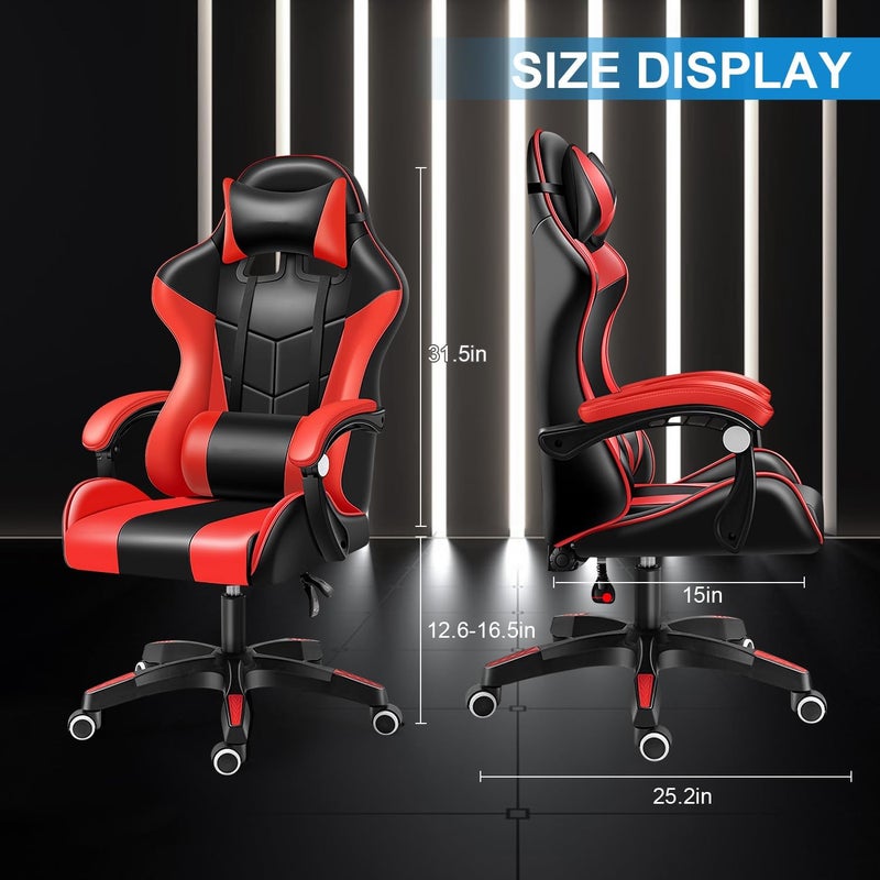 HOOKOR Gaming Chair, Ergonomic High Back Esports Chair Reclining, Comfortable And Breathable Leather Office Chair, Height Adjustable Computer Chair With Neck And Lumbar Support (Red（No Footrest）) - Image 3