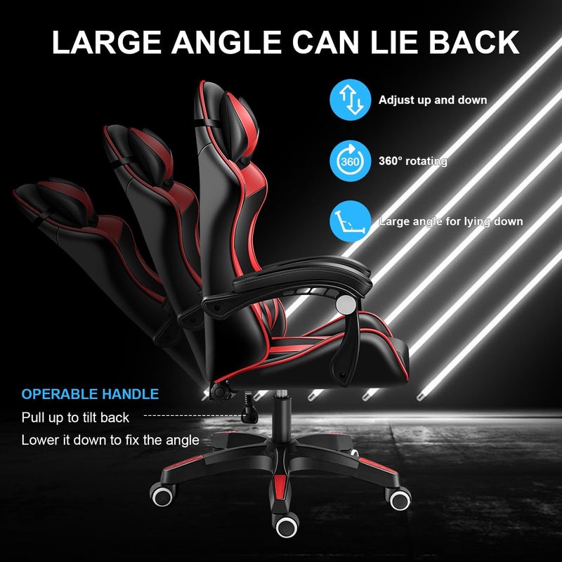 HOOKOR Gaming Chair, Ergonomic High Back Esports Chair Reclining, Comfortable And Breathable Leather Office Chair, Height Adjustable Computer Chair With Neck And Lumbar Support (Red（No Footrest）) - Image 4