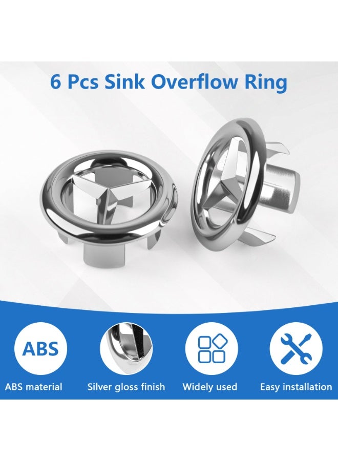NajmStyle 6 PCS Sink Overflow Caps, Bathroom Basin Sink Round Hole Decorative Chrome Overflow Cover Ring Hole Insert Cover Hollow Ring,Sink Hole Replacement Overflow Hole, for Bathroom Kitchen Washing Vanity Basin, Bathtub, Sink - Image 5