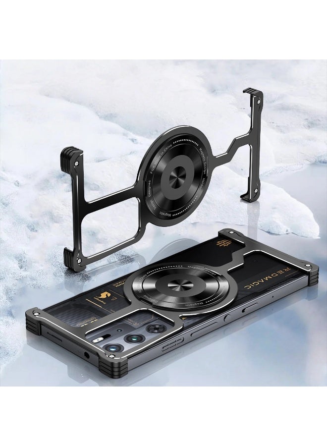 general Compatible with Red Magic 10PRO/10PRO+/10SPRO/10SPRO+ Phone Cases Metal Heat-Dissipating Magnetic Stand Borderless Drop-Proof Case Lightweight  Scratch-Resistant