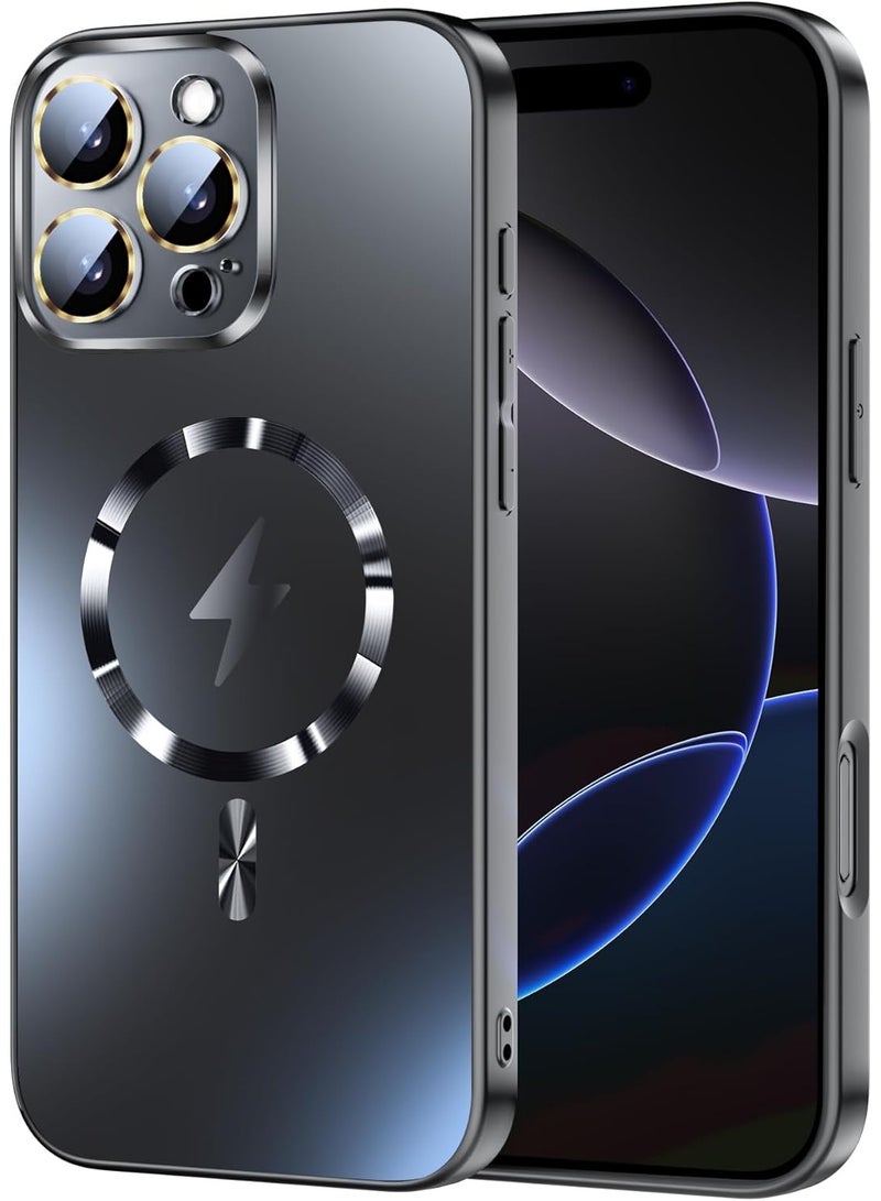 جراب مغناطيسي متوافق مع iPhone 16 Pro Max، واقي مدمج لعدسة الكاميرا، متوافق مع MagSafe، جراب هاتف رفيع غير لامع من السيليكون [حماية من الدرجة العسكرية]، أسود - Image 1