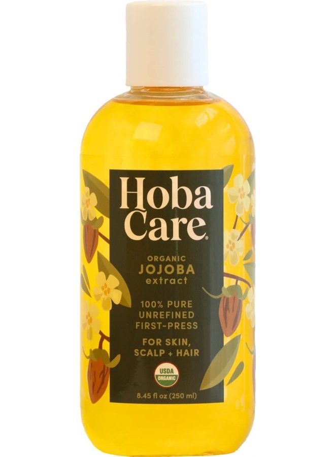 hobacare زيت الجوجوبا العضوي - 100% نقي، زيت جوجوبا غير مكرر مضغوط على البارد لفروة الرأس والأظافر - زيت مرطب للجسم للبشرة الجافة - زيت جوجوبا طبيعي للعناية بالشعر واللحية (8.45 أونصة سائلة / 250 مل) - Image 1