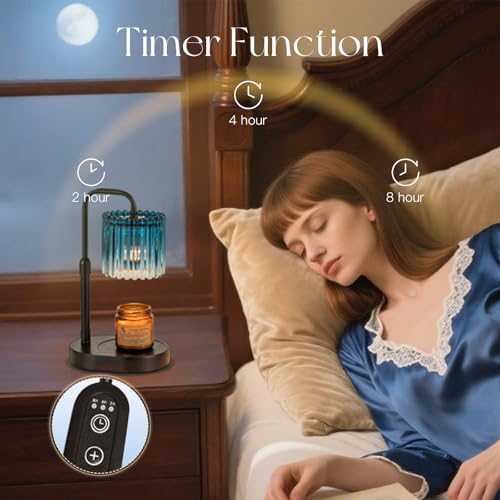 Candeldo Candle Warmer Lamp with Timer: Navy Blue Candle Warming Lamp with 2 Bulbs Height Adjustable Wax Melt Dimmable Bedroom Decor for Women - Image 4