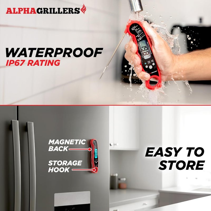 Alpha Grillers Instant Read Meat Thermometer for Cooking Grill and BBQ Griddle - Waterproof w/Backlight & Calibration for Food, Oven, Air Fryer Accessories, Kitchen Essentials, Stocking Stuffer Gifts - Image 5